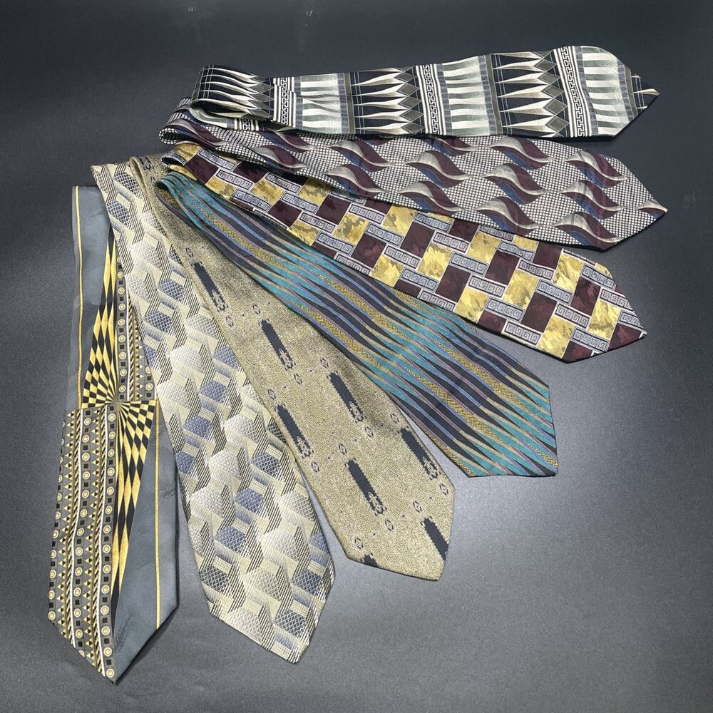 Lot of 7 VTG 90s Fratelli Designer Silk Neckties Multicolor Geometric 62" Italy